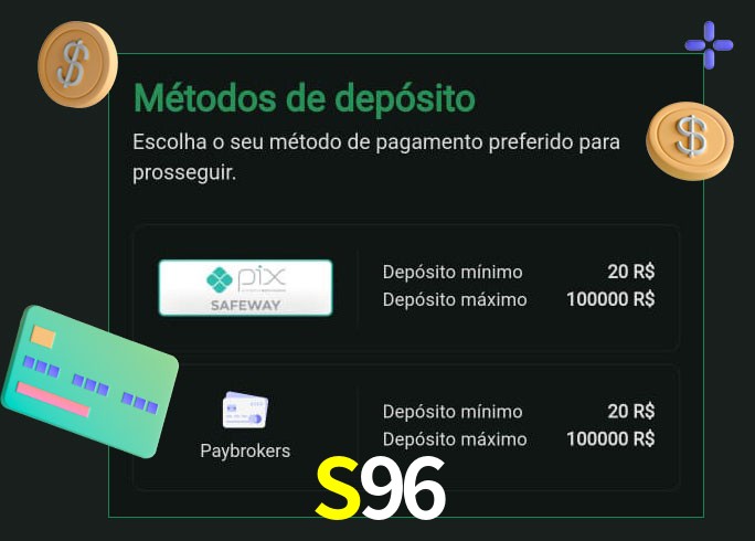 O cassino S96 oferece uma grande variedade de métodos de pagamento